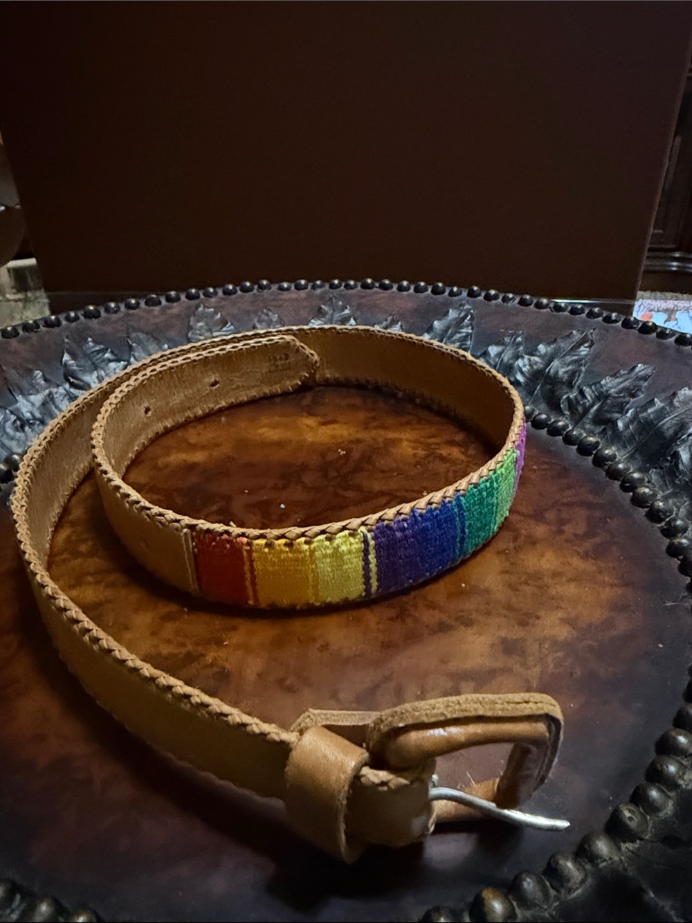 Buttery Soft Handwoven Accent Leather Belt with Color Stripe - Picture 6 of 7